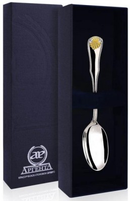 253ЛЖ07002 Серебряная кофейная ложка «Визит» с золочением в подарочном футляре
